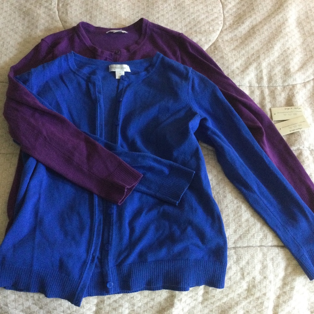 Set / bundle of 2 cotton blend cardigans, bright blue & purple size M EUC